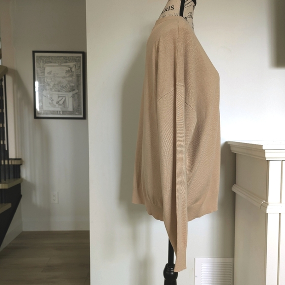 QIXING | Women's Beige Super Soft and Stretchy V-Neck Long Sleeved Sweater - Picture 3 of 4